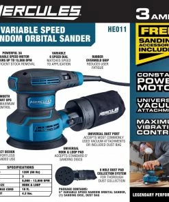 Discount ⭐ Brand new 💯 HERCULES 3 Amp 5 in. Random Orbital Palm Sander with Soft Start ⌛ 🔔 -Hercules Sales Store 56458 W2SS