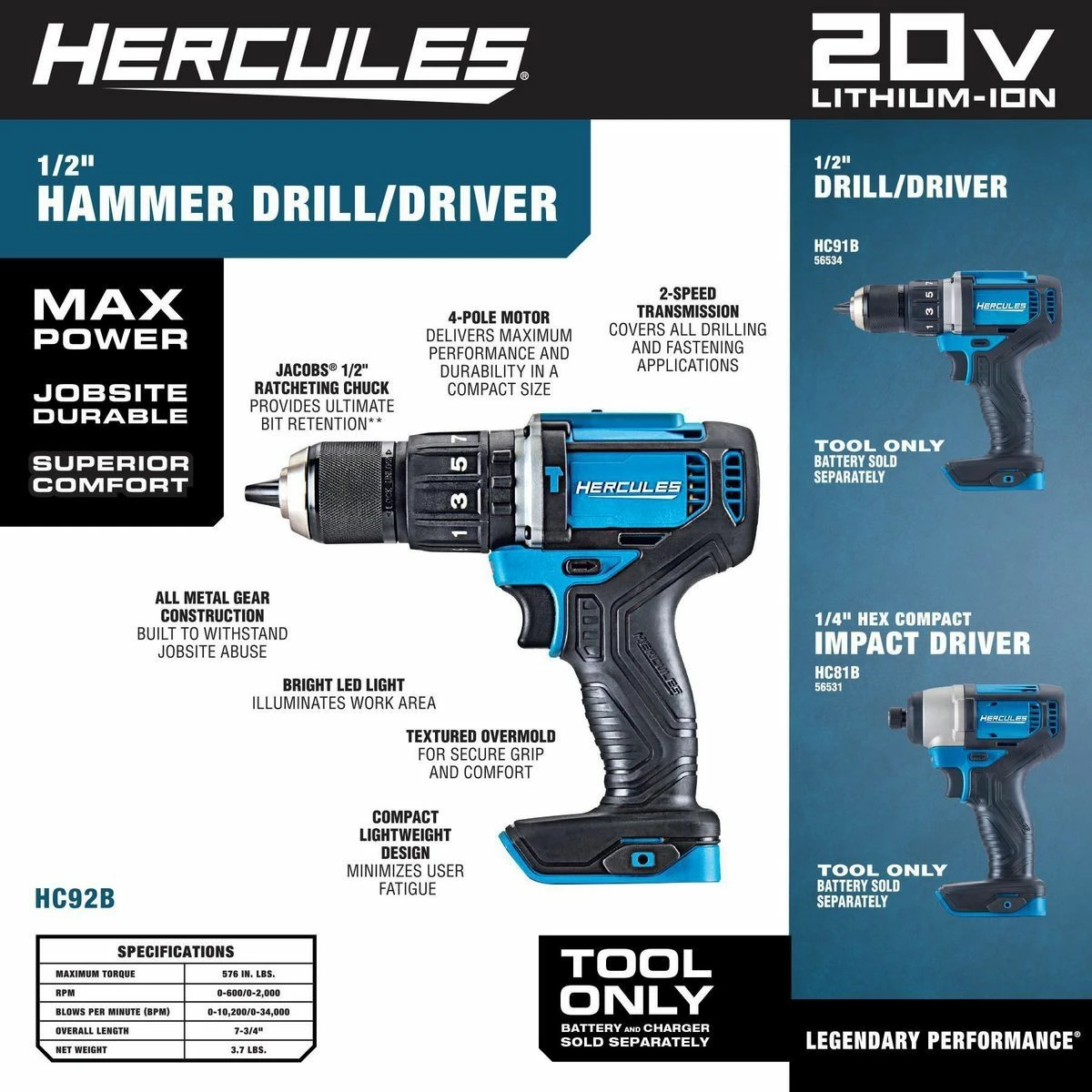 Budget 💯 Best deal 💯 HERCULES 20V Cordless 1/2 in. Compact Variable Speed 🔨 🔨 Hammer Drill/Driver - Tool Only ❤️ 🔔 7 Budget 💯 Best deal 💯 HERCULES 20V Cordless 1/2 in. Compact Variable Speed 🔨 🔨 Hammer Drill/Driver - Tool Only ❤️ 🔔 - Image 6