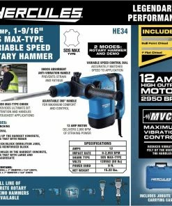 Cheapest 💯 Buy 😉 HERCULES 12 Amp 1-9/16 in. SDS Max-Type Variable Speed Rotary 🔨 🔨 Hammer with Maximum Vibration Control 🥰 💯 -Hercules Sales Store 56844 W2SS 1