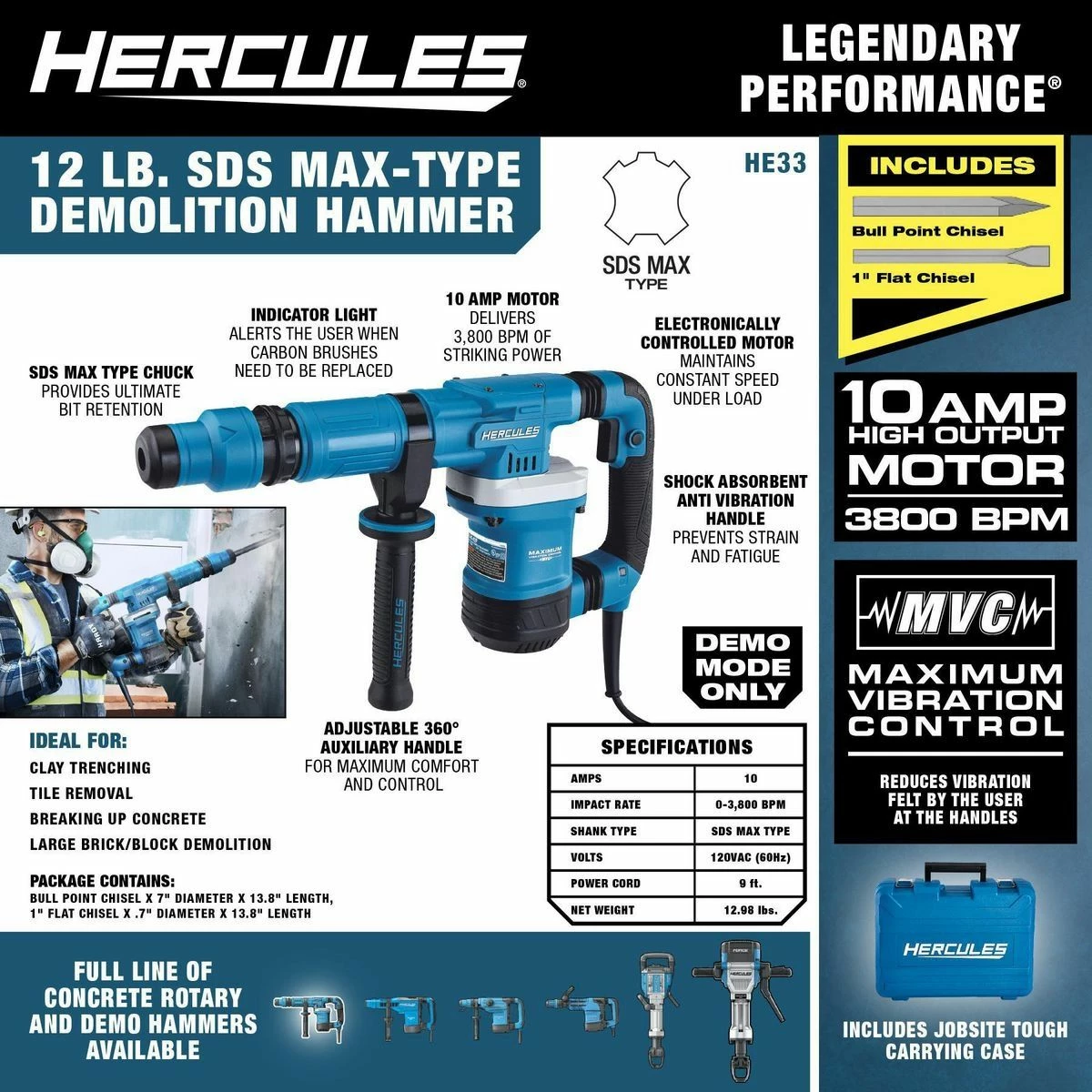 Cheapest ๐ Outlet โ HERCULES 10 Amp 12 lb. SDS Max-Type Demolition ๐จ ๐จ Hammer with Maximum Vibration Control ๐ โญ 5 Cheapest ๐ Outlet โ HERCULES 10 Amp 12 lb. SDS Max-Type Demolition ๐จ ๐จ Hammer with Maximum Vibration Control ๐ โญ - Image 3