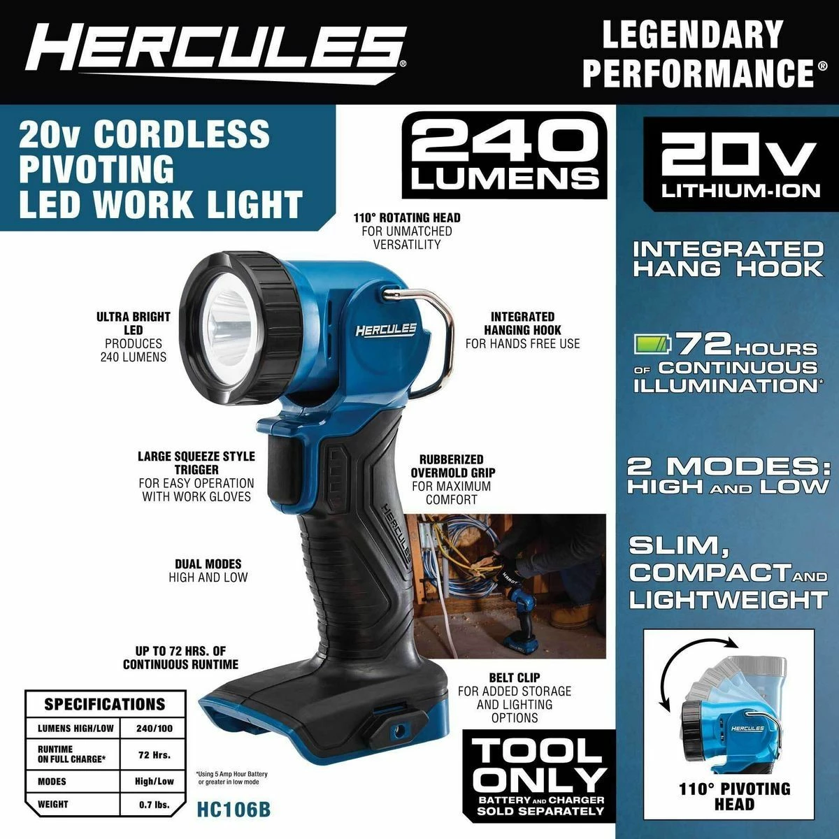 Best Sale π Cheapest π― HERCULES 20V Cordless 220 Lumen Work Light - Tool Only π π 5 Best Sale π Cheapest π― HERCULES 20V Cordless 220 Lumen Work Light - Tool Only π π - Image 5