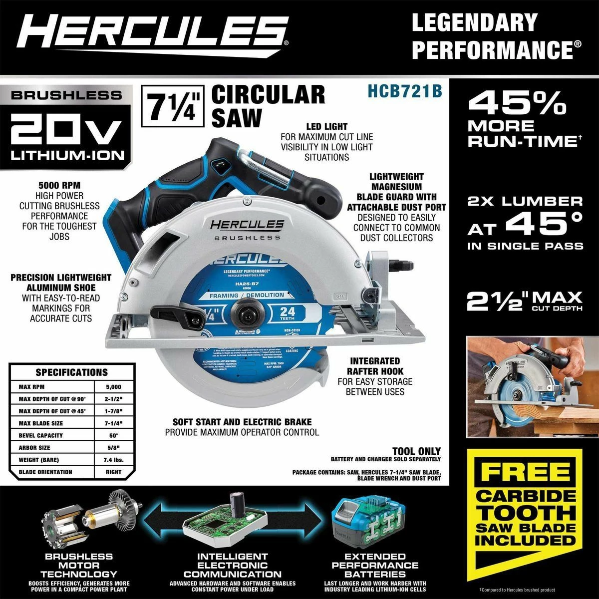Best Sale ๐ New ๐ HERCULES 20V Brushless Cordless 7-1/4 in. Circular Saw - Tool Only ๐ ๐คฉ 6 Best Sale ๐ New ๐ HERCULES 20V Brushless Cordless 7-1/4 in. Circular Saw - Tool Only ๐ ๐คฉ - Image 4