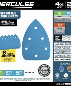 Promo 🛒 Outlet 🤩 HERCULES 80/100/120 Grit Hook and Loop Corner/Detail Sanding Sheets, 6 Pk. ✔️ ✨ -Hercules Sales Store 58176 W2SS